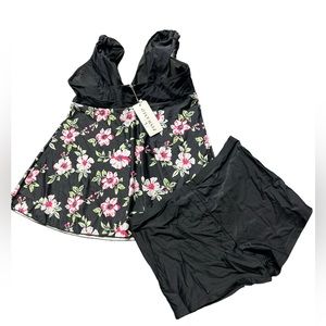 FINWANLO modest floral tankini swimsuit w boy shorts bottoms size L NWT